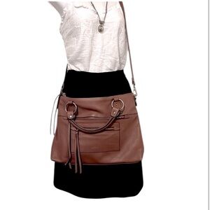 Lodis Cognac Rust Brown Neutral Leather Satchel Crossbody Laptop Tote Bag Purse